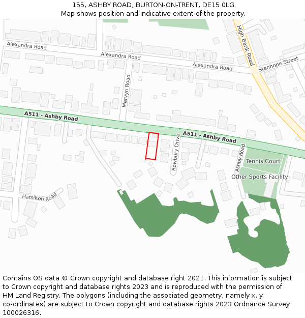 155, ASHBY ROAD, BURTON-ON-TRENT, DE15 0LG: Location map and indicative extent of plot