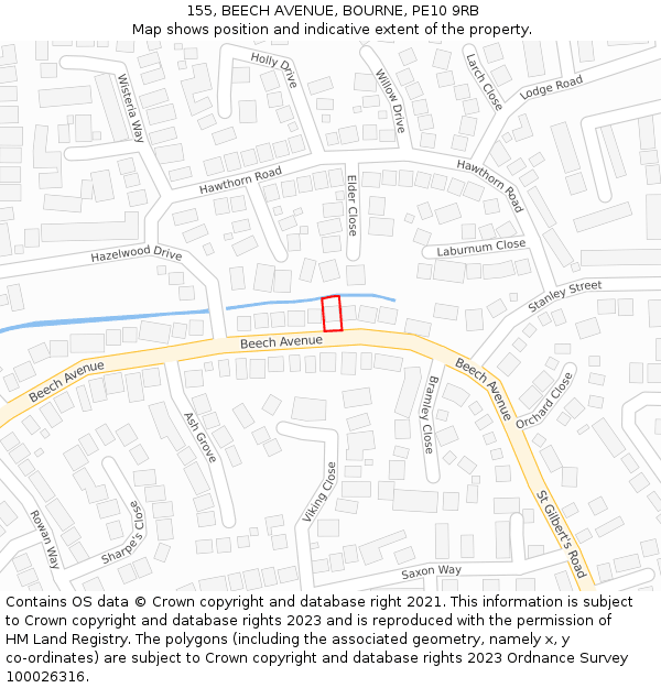 155, BEECH AVENUE, BOURNE, PE10 9RB: Location map and indicative extent of plot