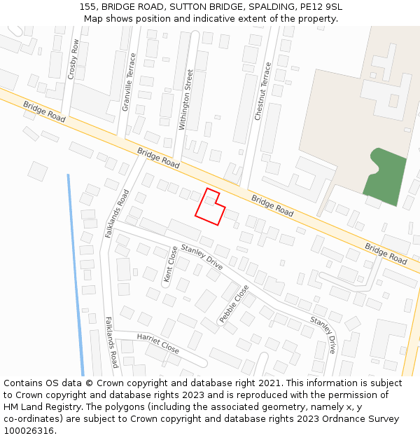 155, BRIDGE ROAD, SUTTON BRIDGE, SPALDING, PE12 9SL: Location map and indicative extent of plot