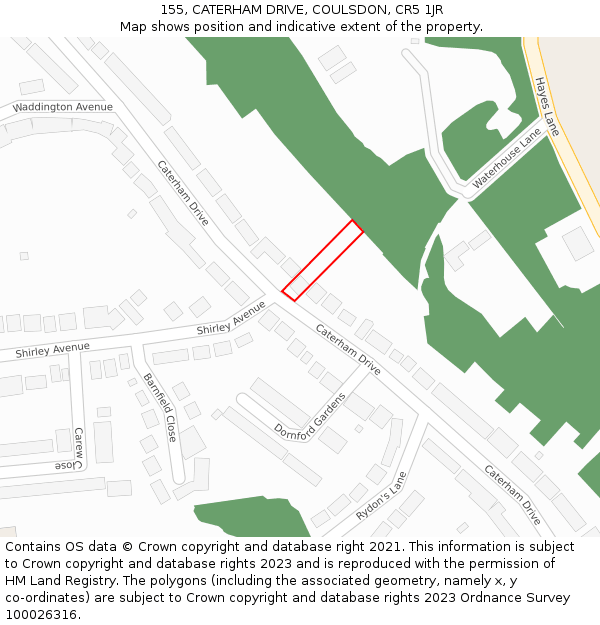 155, CATERHAM DRIVE, COULSDON, CR5 1JR: Location map and indicative extent of plot