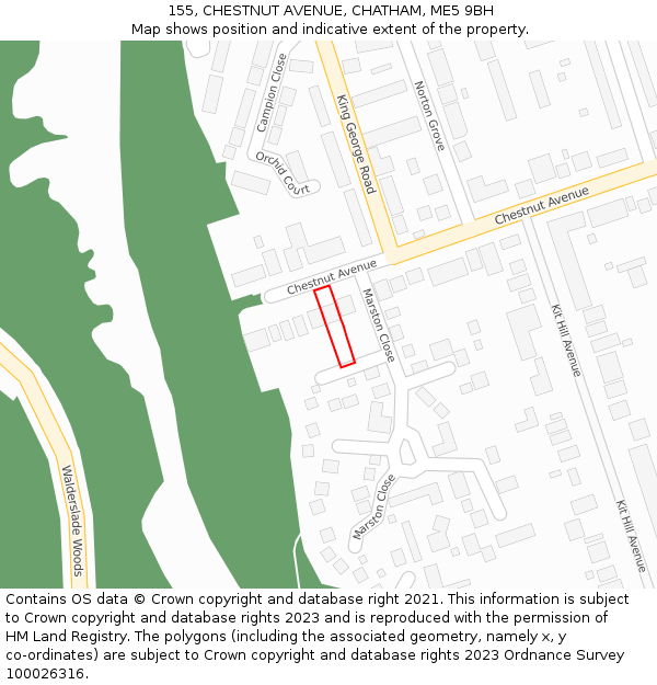 155, CHESTNUT AVENUE, CHATHAM, ME5 9BH: Location map and indicative extent of plot