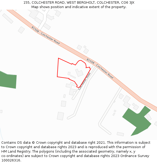 155, COLCHESTER ROAD, WEST BERGHOLT, COLCHESTER, CO6 3JX: Location map and indicative extent of plot