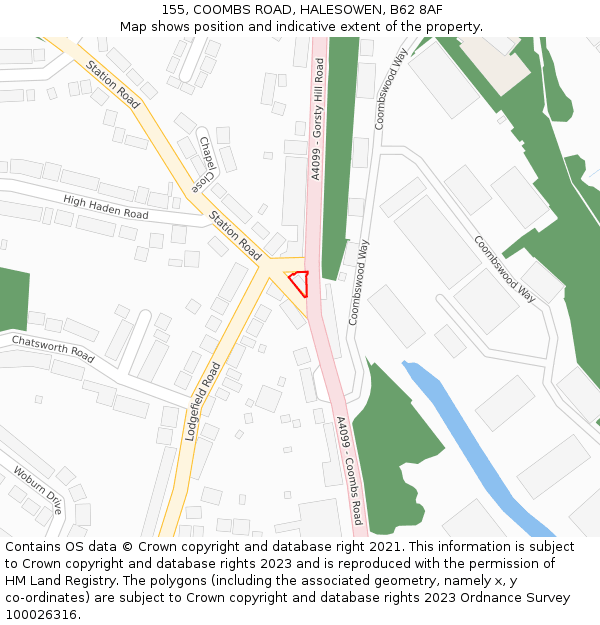 155, COOMBS ROAD, HALESOWEN, B62 8AF: Location map and indicative extent of plot