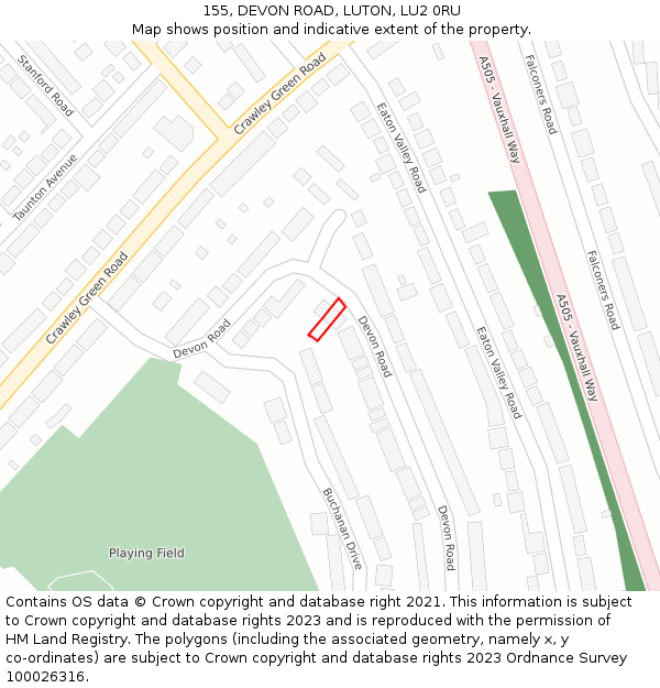 155, DEVON ROAD, LUTON, LU2 0RU: Location map and indicative extent of plot