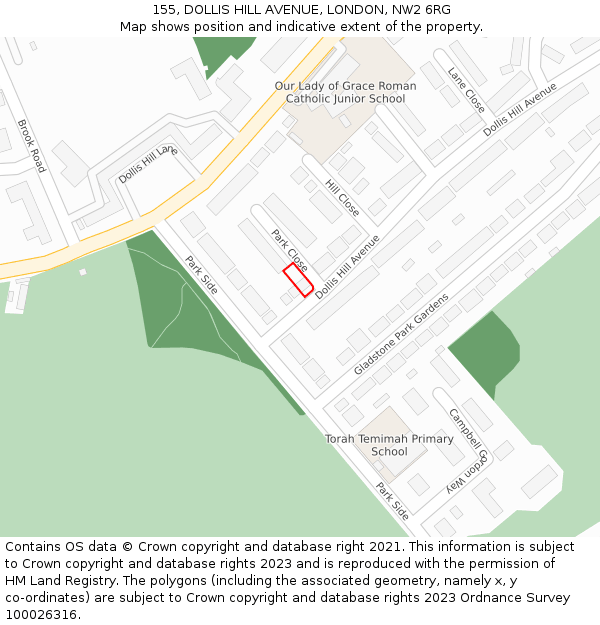 155, DOLLIS HILL AVENUE, LONDON, NW2 6RG: Location map and indicative extent of plot