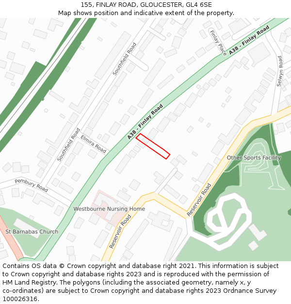 155, FINLAY ROAD, GLOUCESTER, GL4 6SE: Location map and indicative extent of plot