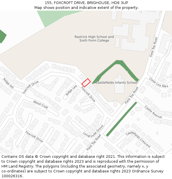 155, FOXCROFT DRIVE, BRIGHOUSE, HD6 3UP: Location map and indicative extent of plot