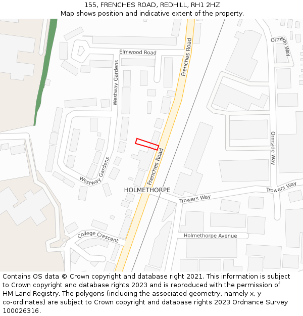 155, FRENCHES ROAD, REDHILL, RH1 2HZ: Location map and indicative extent of plot