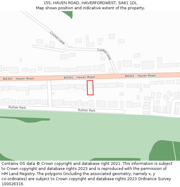 155, HAVEN ROAD, HAVERFORDWEST, SA61 1DL: Location map and indicative extent of plot