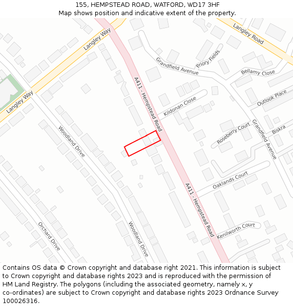 155, HEMPSTEAD ROAD, WATFORD, WD17 3HF: Location map and indicative extent of plot