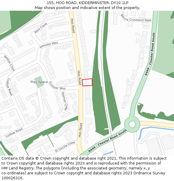 155, HOO ROAD, KIDDERMINSTER, DY10 1LP: Location map and indicative extent of plot