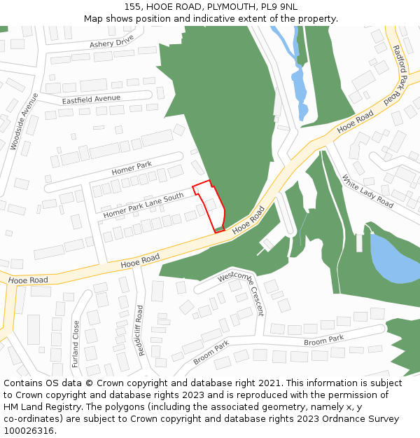 155, HOOE ROAD, PLYMOUTH, PL9 9NL: Location map and indicative extent of plot