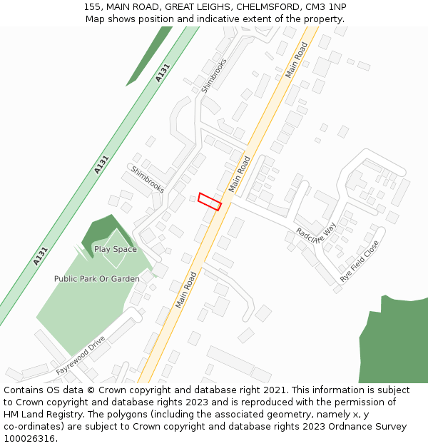 155, MAIN ROAD, GREAT LEIGHS, CHELMSFORD, CM3 1NP: Location map and indicative extent of plot