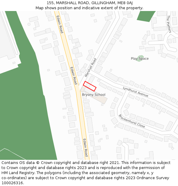 155, MARSHALL ROAD, GILLINGHAM, ME8 0AJ: Location map and indicative extent of plot