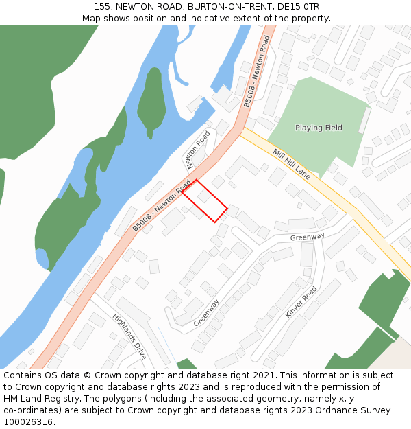 155, NEWTON ROAD, BURTON-ON-TRENT, DE15 0TR: Location map and indicative extent of plot