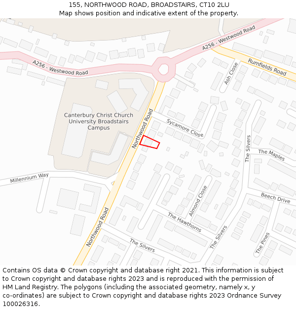 155, NORTHWOOD ROAD, BROADSTAIRS, CT10 2LU: Location map and indicative extent of plot