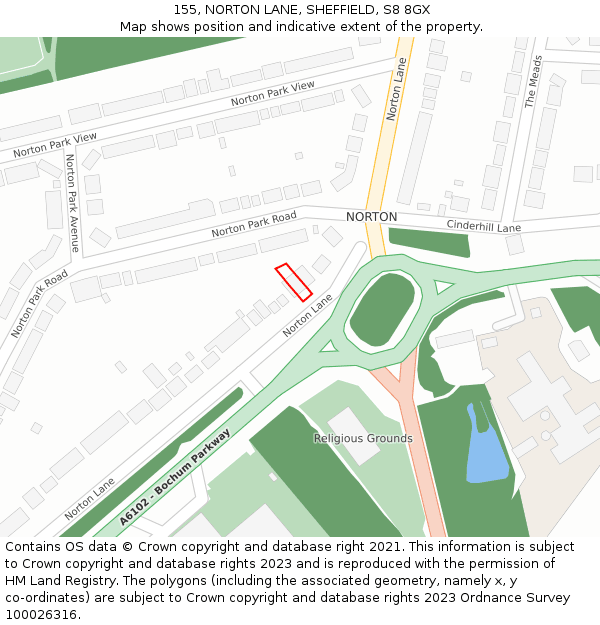 155, NORTON LANE, SHEFFIELD, S8 8GX: Location map and indicative extent of plot