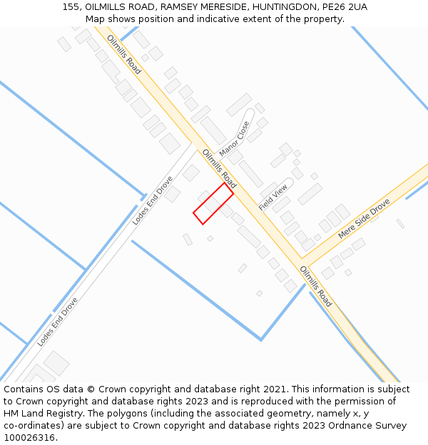 155, OILMILLS ROAD, RAMSEY MERESIDE, HUNTINGDON, PE26 2UA: Location map and indicative extent of plot