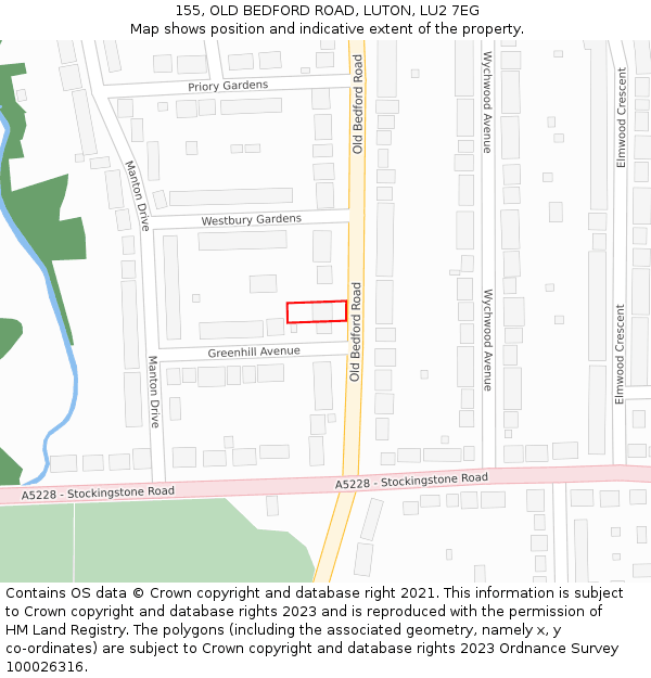 155, OLD BEDFORD ROAD, LUTON, LU2 7EG: Location map and indicative extent of plot