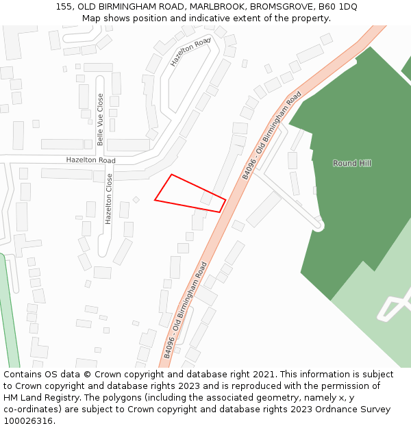 155, OLD BIRMINGHAM ROAD, MARLBROOK, BROMSGROVE, B60 1DQ: Location map and indicative extent of plot