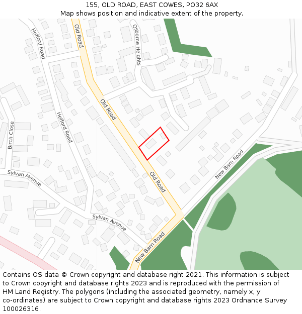 155, OLD ROAD, EAST COWES, PO32 6AX: Location map and indicative extent of plot