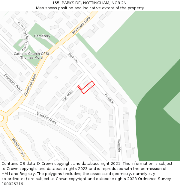 155, PARKSIDE, NOTTINGHAM, NG8 2NL: Location map and indicative extent of plot