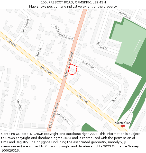 155, PRESCOT ROAD, ORMSKIRK, L39 4SN: Location map and indicative extent of plot