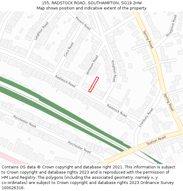 155, RADSTOCK ROAD, SOUTHAMPTON, SO19 2HW: Location map and indicative extent of plot