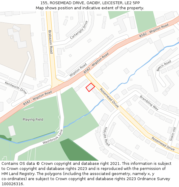 155, ROSEMEAD DRIVE, OADBY, LEICESTER, LE2 5PP: Location map and indicative extent of plot