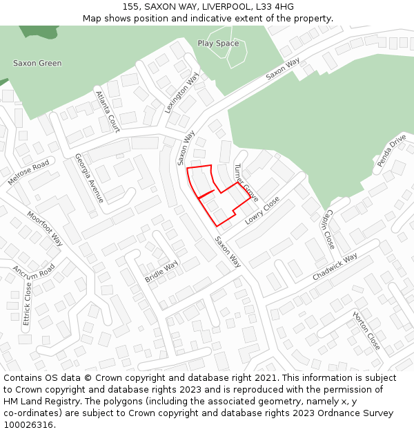 155, SAXON WAY, LIVERPOOL, L33 4HG: Location map and indicative extent of plot