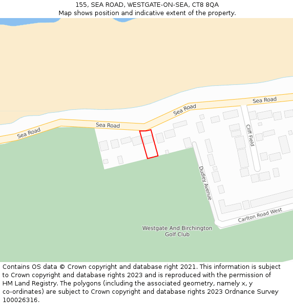 155, SEA ROAD, WESTGATE-ON-SEA, CT8 8QA: Location map and indicative extent of plot