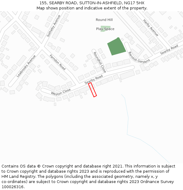 155, SEARBY ROAD, SUTTON-IN-ASHFIELD, NG17 5HX: Location map and indicative extent of plot