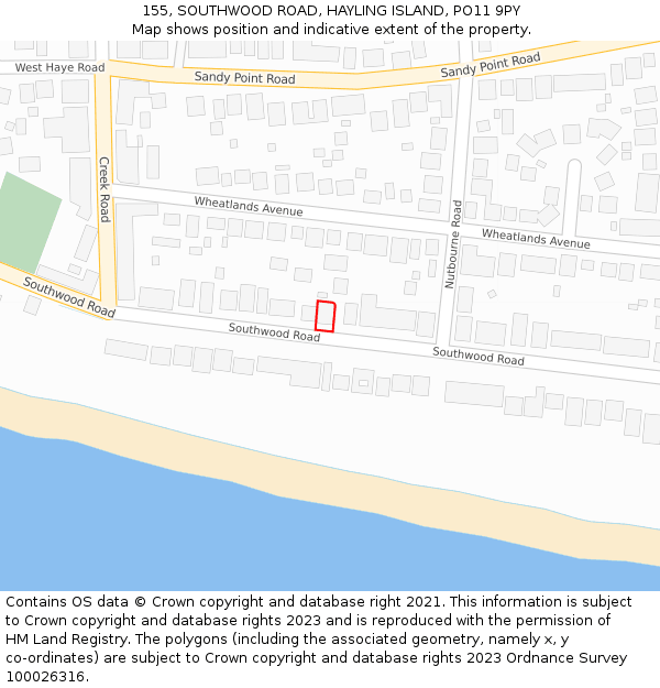 155, SOUTHWOOD ROAD, HAYLING ISLAND, PO11 9PY: Location map and indicative extent of plot