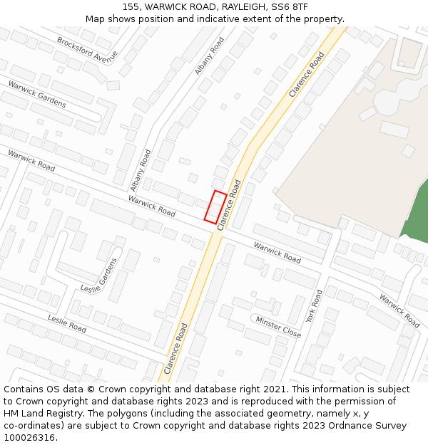 155, WARWICK ROAD, RAYLEIGH, SS6 8TF: Location map and indicative extent of plot