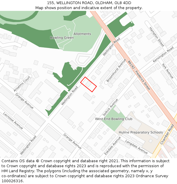 155, WELLINGTON ROAD, OLDHAM, OL8 4DD: Location map and indicative extent of plot