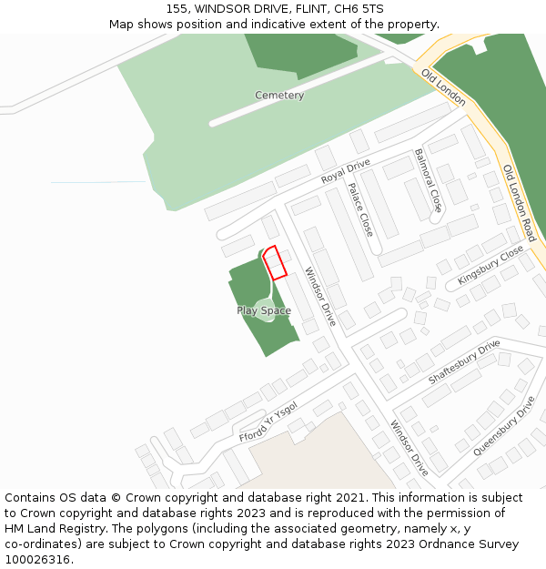 155, WINDSOR DRIVE, FLINT, CH6 5TS: Location map and indicative extent of plot
