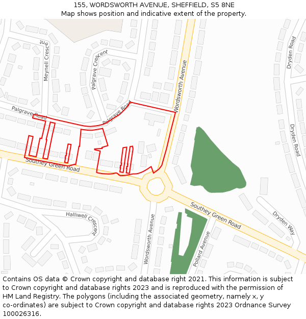 155, WORDSWORTH AVENUE, SHEFFIELD, S5 8NE: Location map and indicative extent of plot
