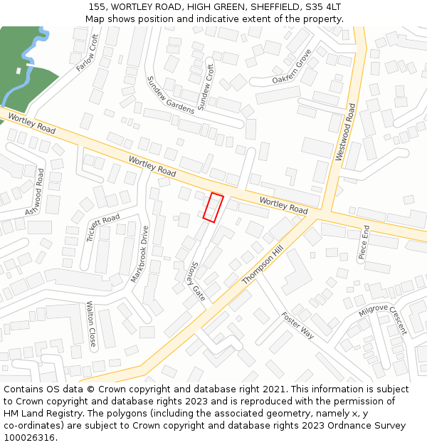 155, WORTLEY ROAD, HIGH GREEN, SHEFFIELD, S35 4LT: Location map and indicative extent of plot