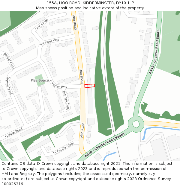 155A, HOO ROAD, KIDDERMINSTER, DY10 1LP: Location map and indicative extent of plot