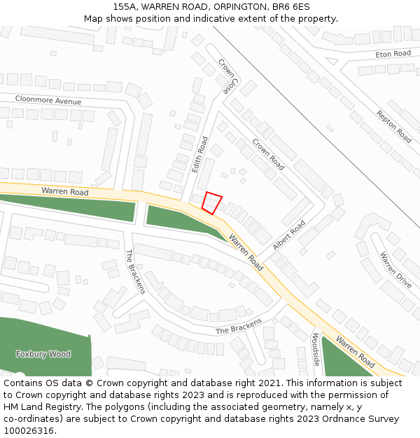 155A, WARREN ROAD, ORPINGTON, BR6 6ES: Location map and indicative extent of plot