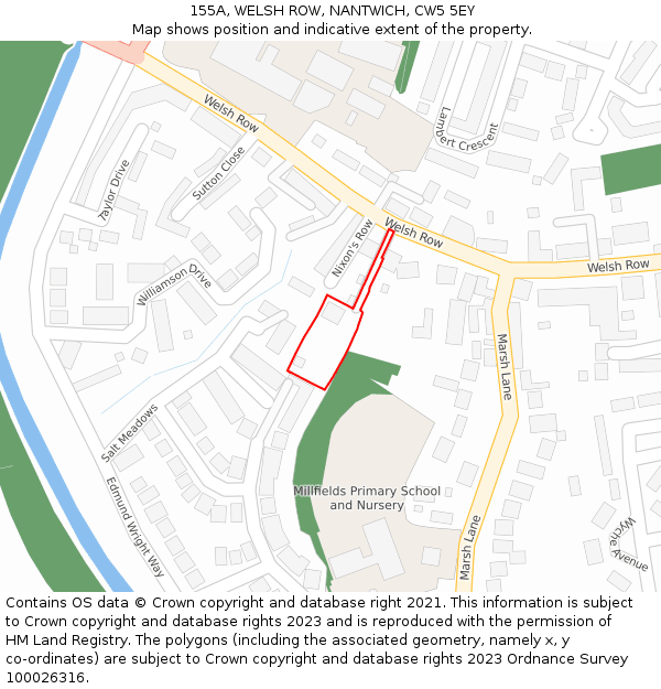155A, WELSH ROW, NANTWICH, CW5 5EY: Location map and indicative extent of plot