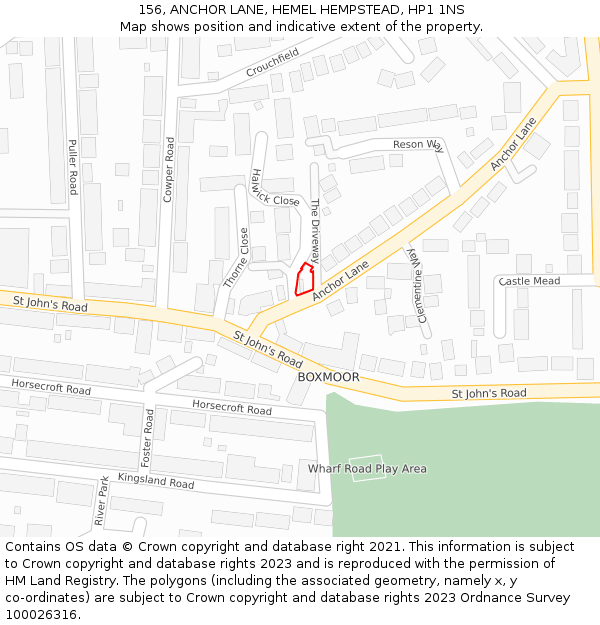 156, ANCHOR LANE, HEMEL HEMPSTEAD, HP1 1NS: Location map and indicative extent of plot