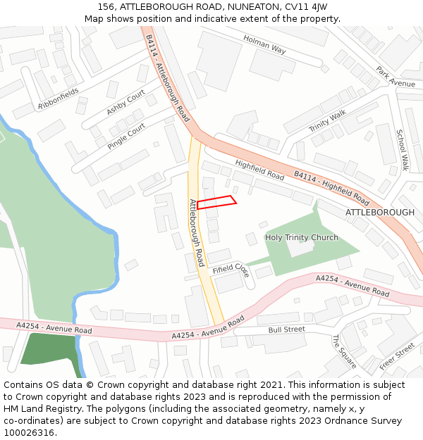 156, ATTLEBOROUGH ROAD, NUNEATON, CV11 4JW: Location map and indicative extent of plot