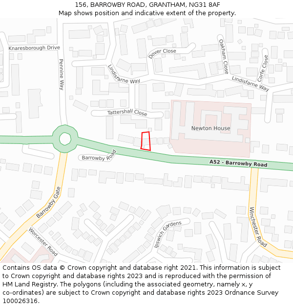 156, BARROWBY ROAD, GRANTHAM, NG31 8AF: Location map and indicative extent of plot