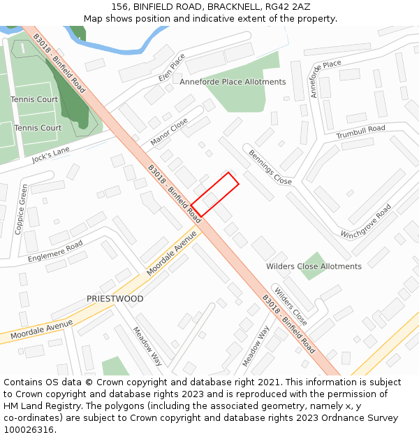 156, BINFIELD ROAD, BRACKNELL, RG42 2AZ: Location map and indicative extent of plot