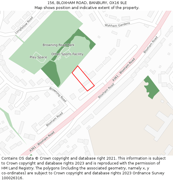 156, BLOXHAM ROAD, BANBURY, OX16 9LE: Location map and indicative extent of plot