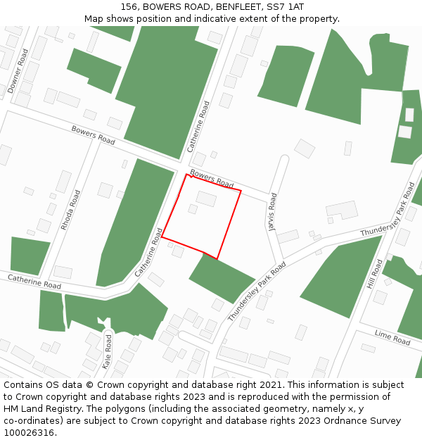 156, BOWERS ROAD, BENFLEET, SS7 1AT: Location map and indicative extent of plot