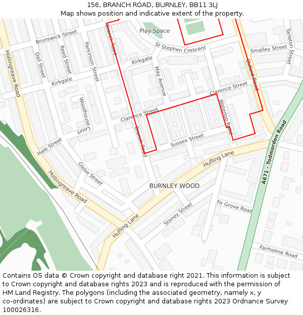 156, BRANCH ROAD, BURNLEY, BB11 3LJ: Location map and indicative extent of plot