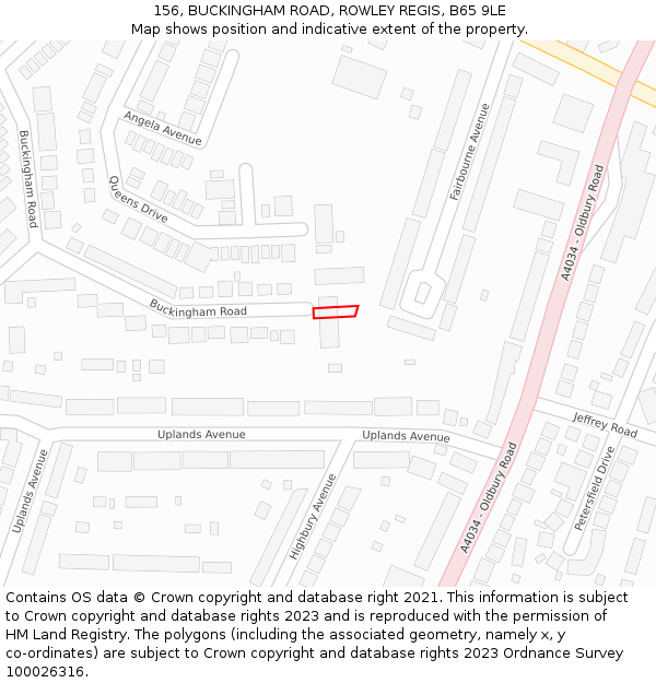 156, BUCKINGHAM ROAD, ROWLEY REGIS, B65 9LE: Location map and indicative extent of plot
