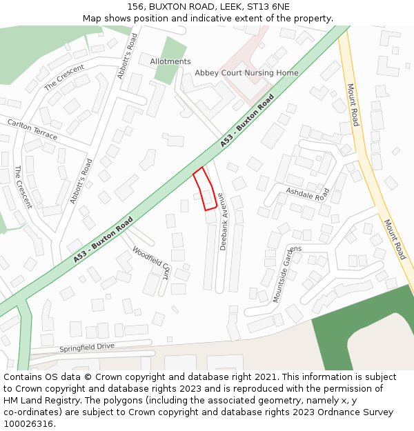 156, BUXTON ROAD, LEEK, ST13 6NE: Location map and indicative extent of plot